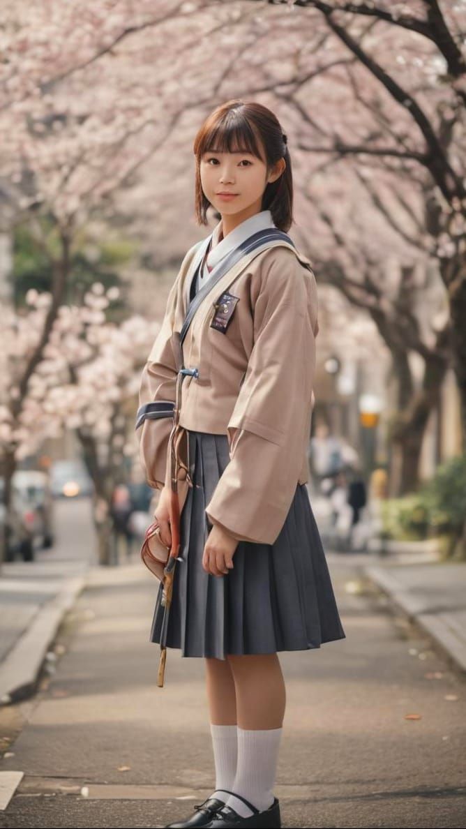 Japanese Schoolgirl in Tranquil Tokyo Street