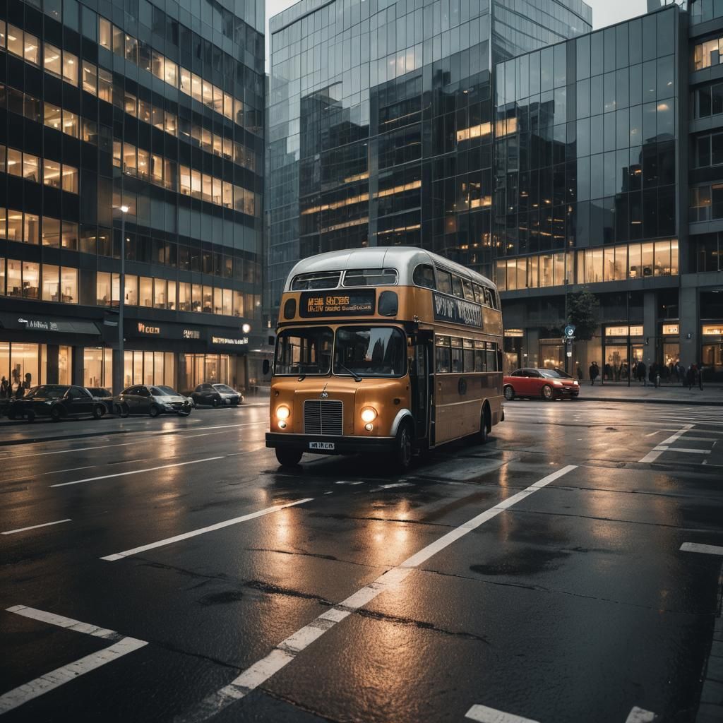 Retro Bus in Glass Cube, Ambient Light Photo