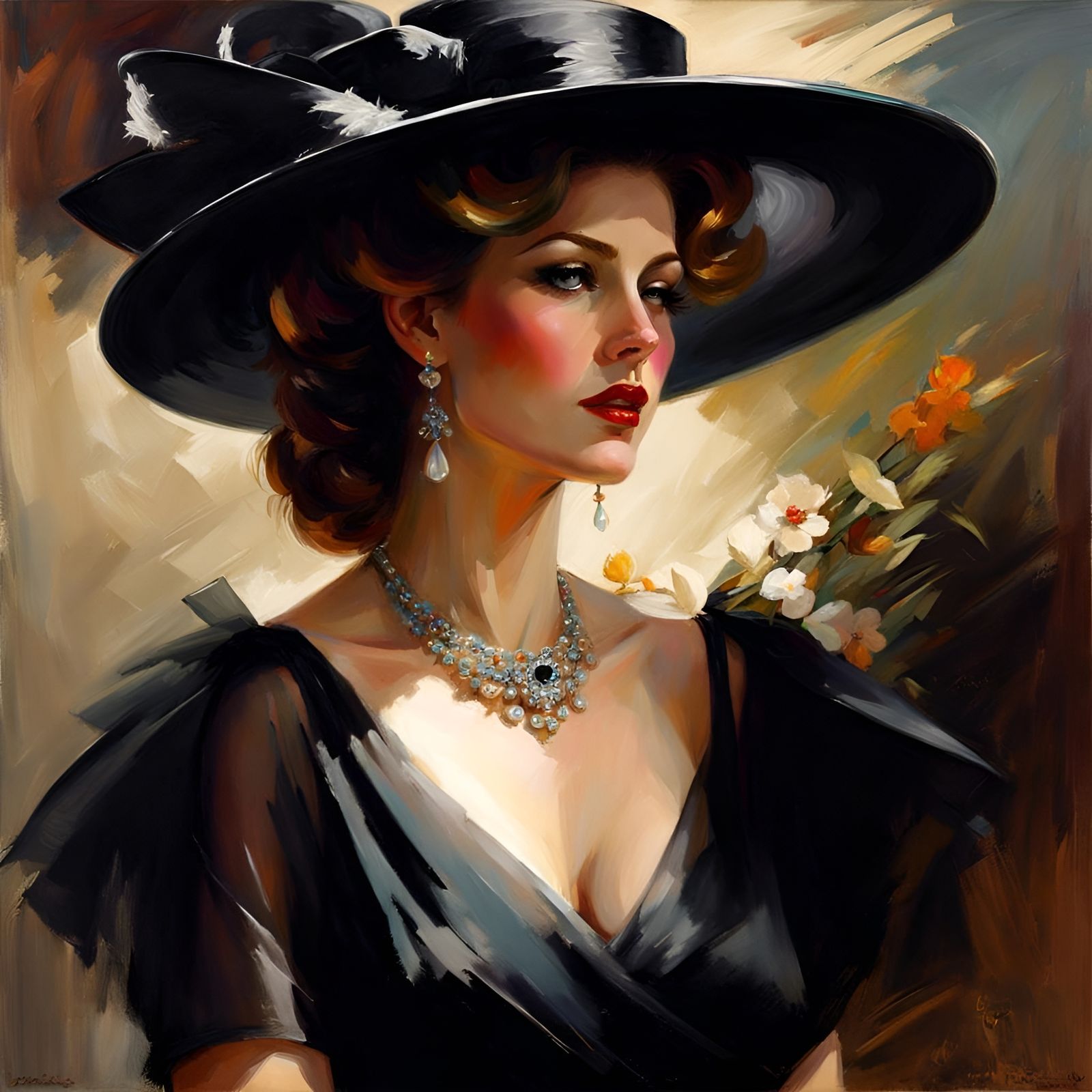 Elegant Woman in Vintage Dress: Classic Portrait