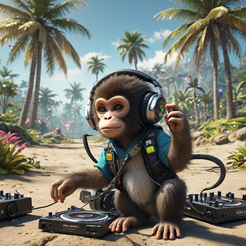 Playful Monkey DJ in Enchanted Forest