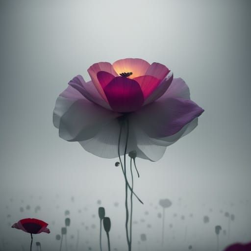 Ghostly Poppy Blooms in Mysterious Mist