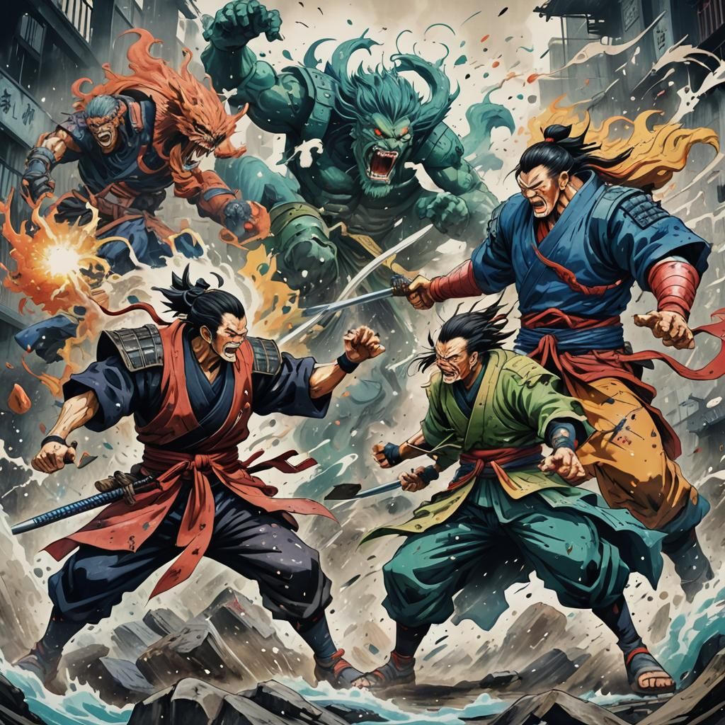 Anime Villains Clash in Post-Apocalyptic Pop Art