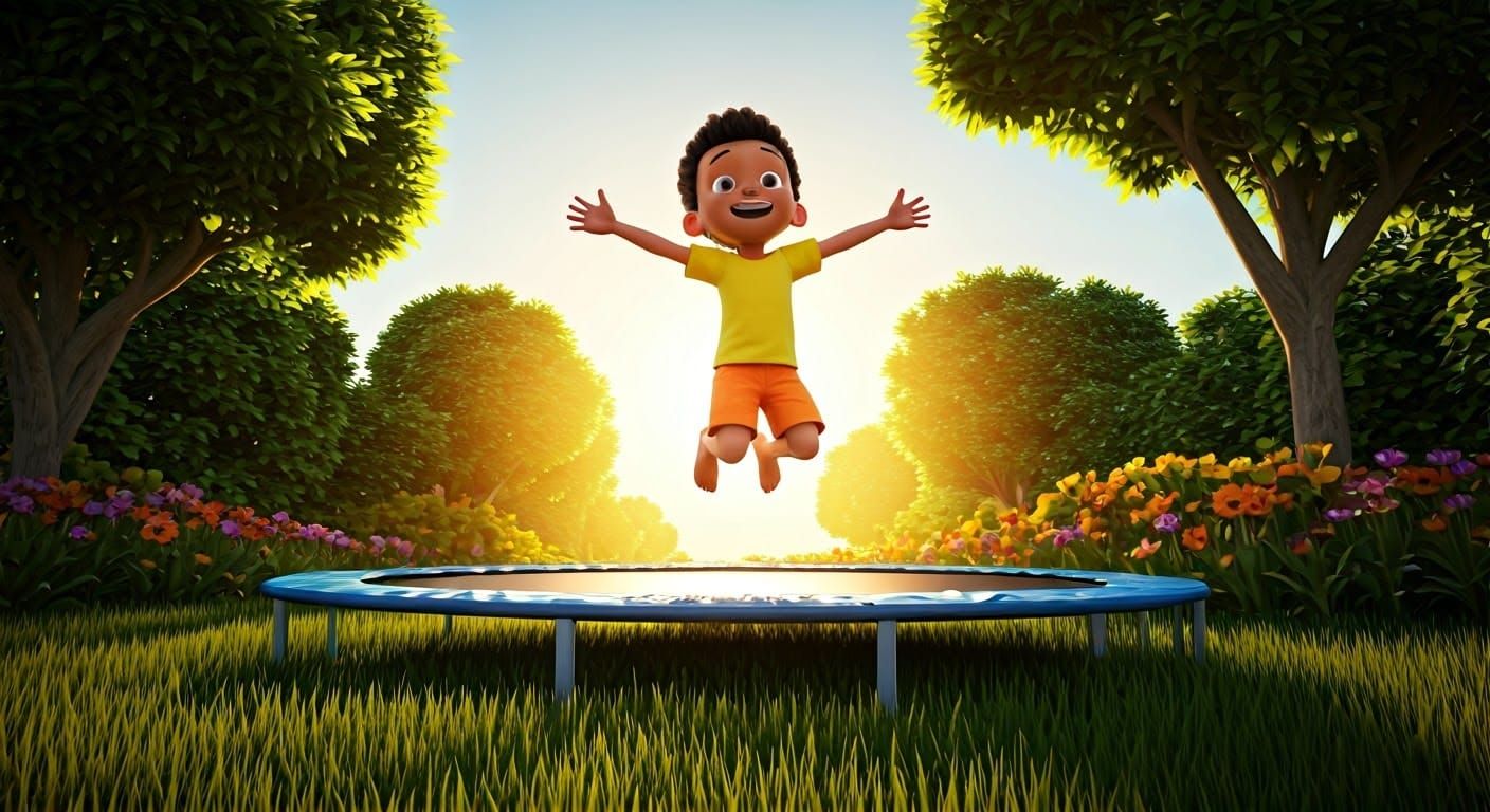Child's Joyful Trampoline Jump: 3D Digital Art