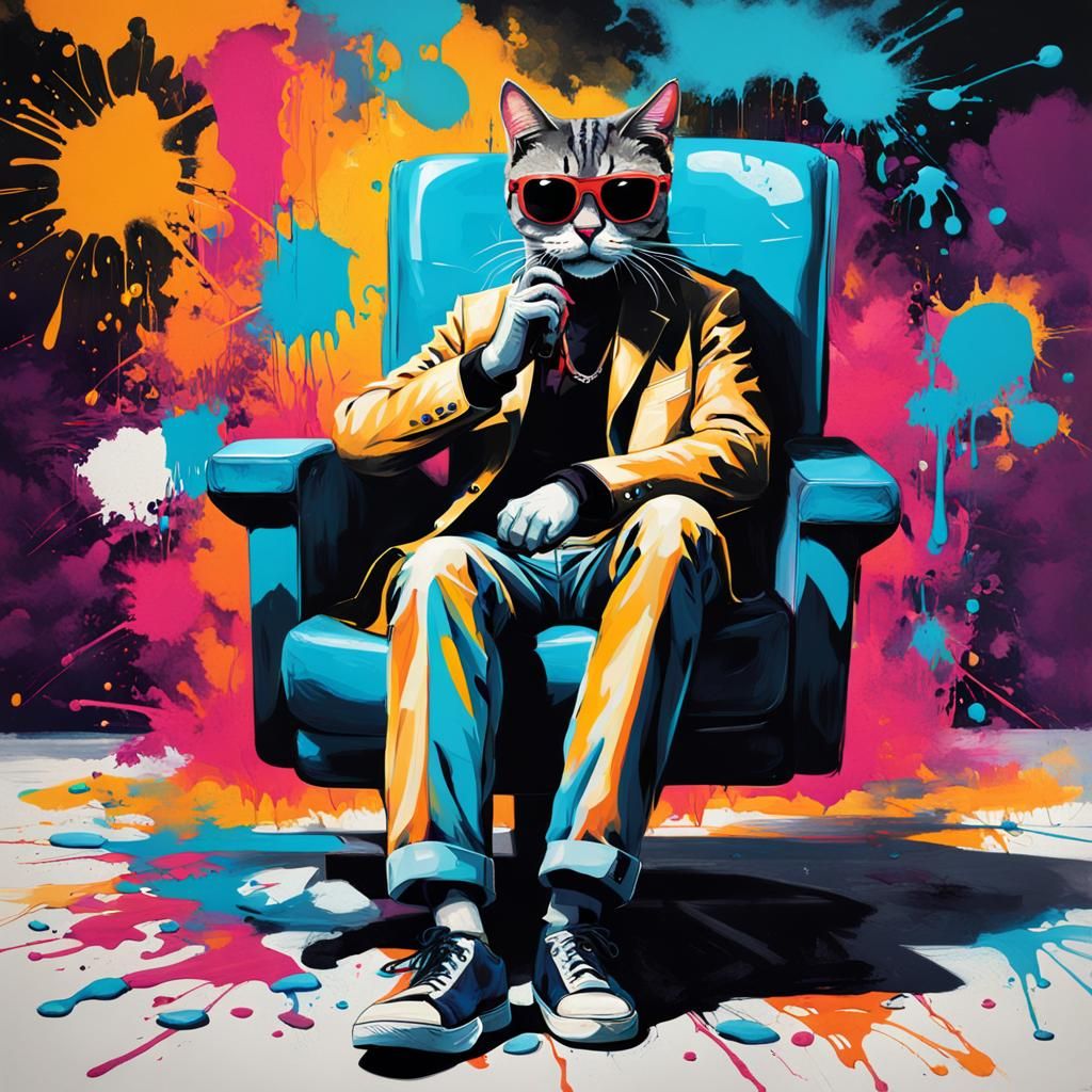 Cool Cat on Phone in Graffiti Art Style
