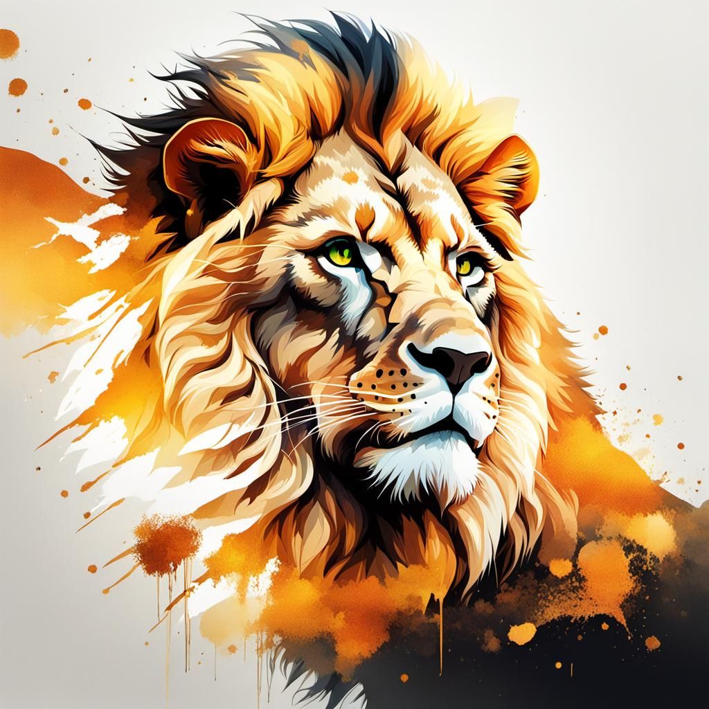 Lion Silhouette Double Exposure: Savannah in Anime Style