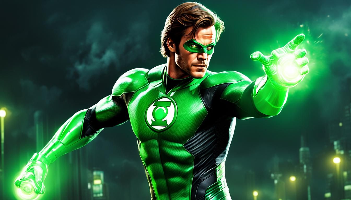 Hyperrealistic Green Lantern Portrait in Comic Art Style