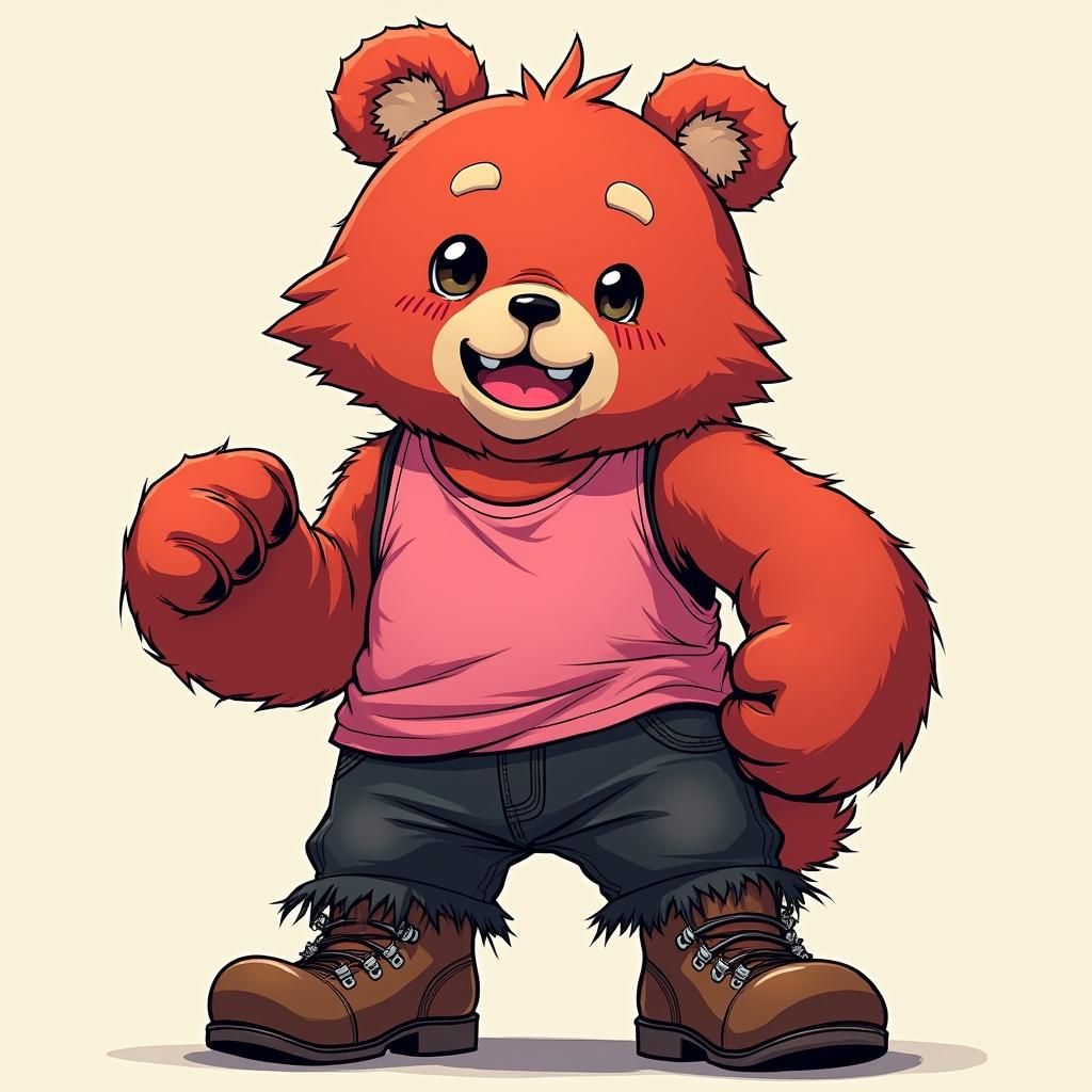 Red Fur Bear Kin in Manga Anime Style