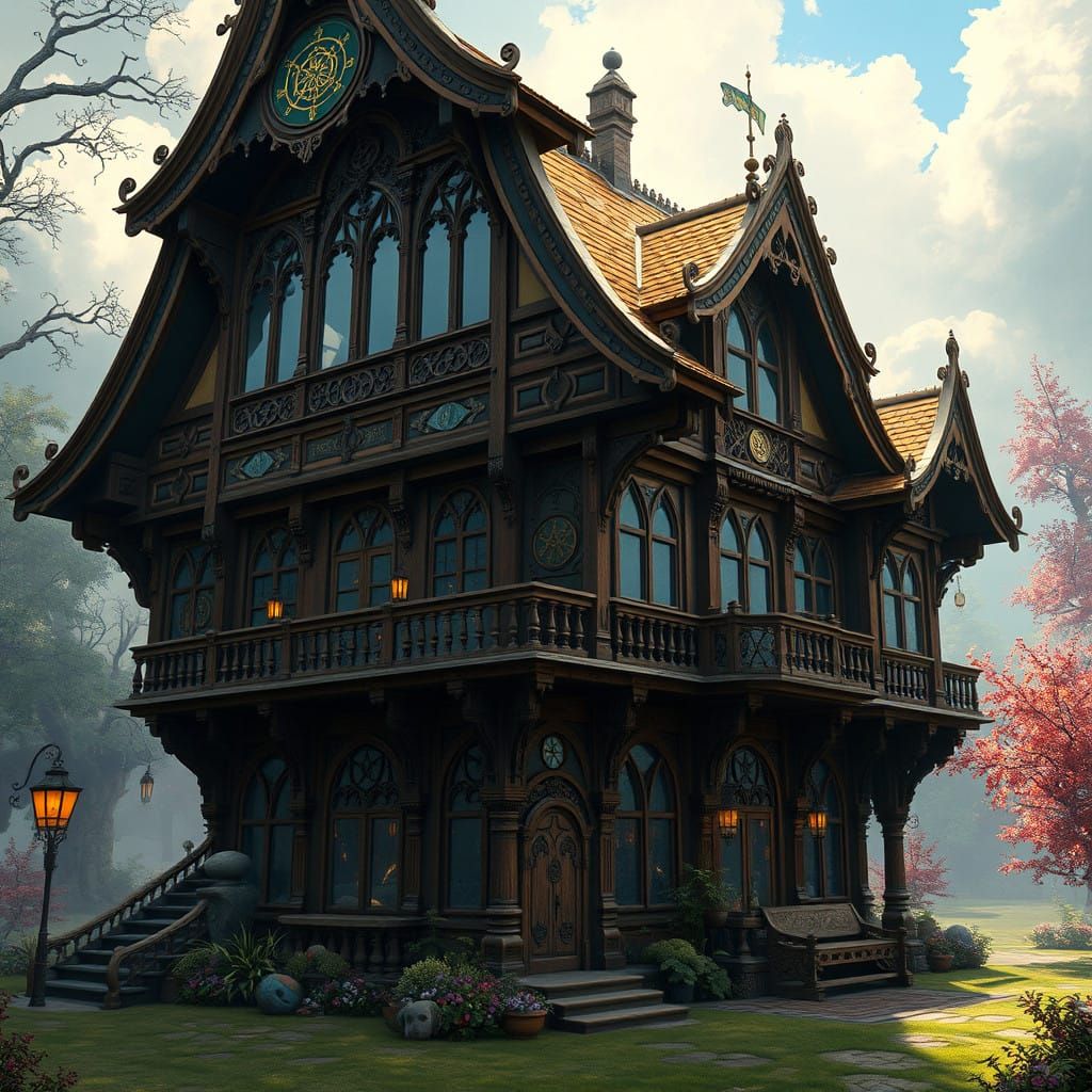 Ethereal Timber Frame in Whimsical Fantasy Environment