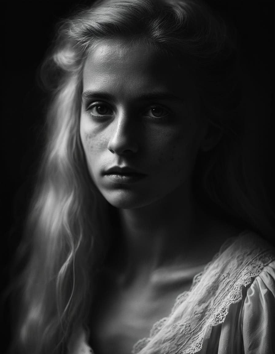 Reflective Woman in Shadowy Victorian Study