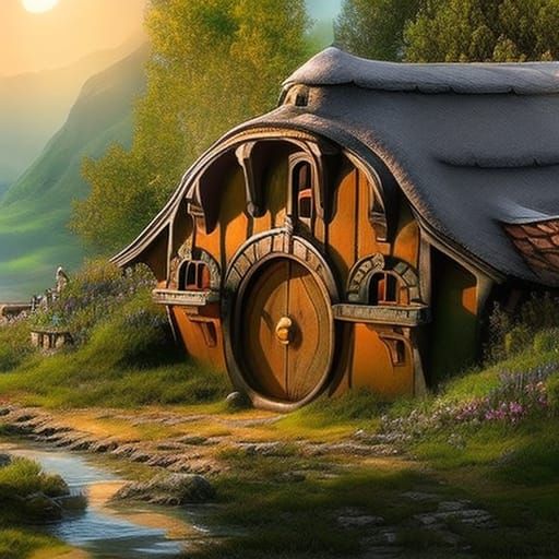 Detailed Hobbit House in Splash Art Style