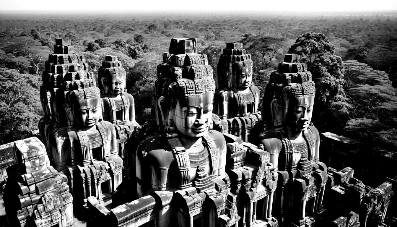 Vintage Aerial Photo of Bayon Temple, Cambodia