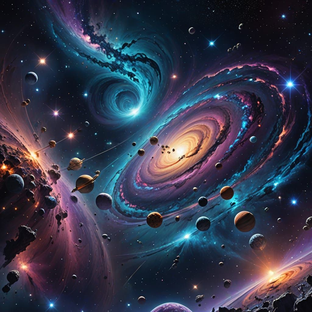 Vibrant Cosmic Clusters in Deep Blue and Purple