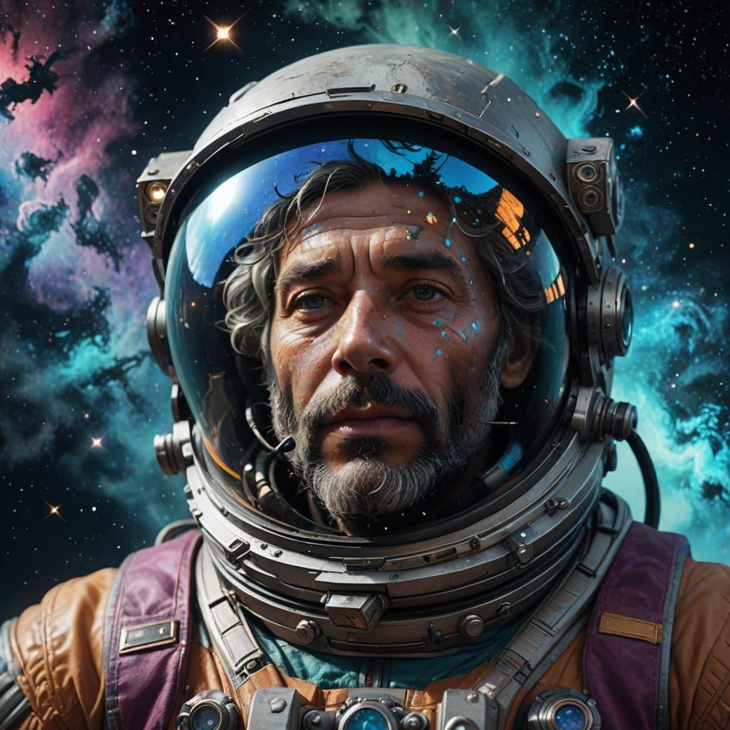 Cosmic Space Explorer in Swirling Nebula