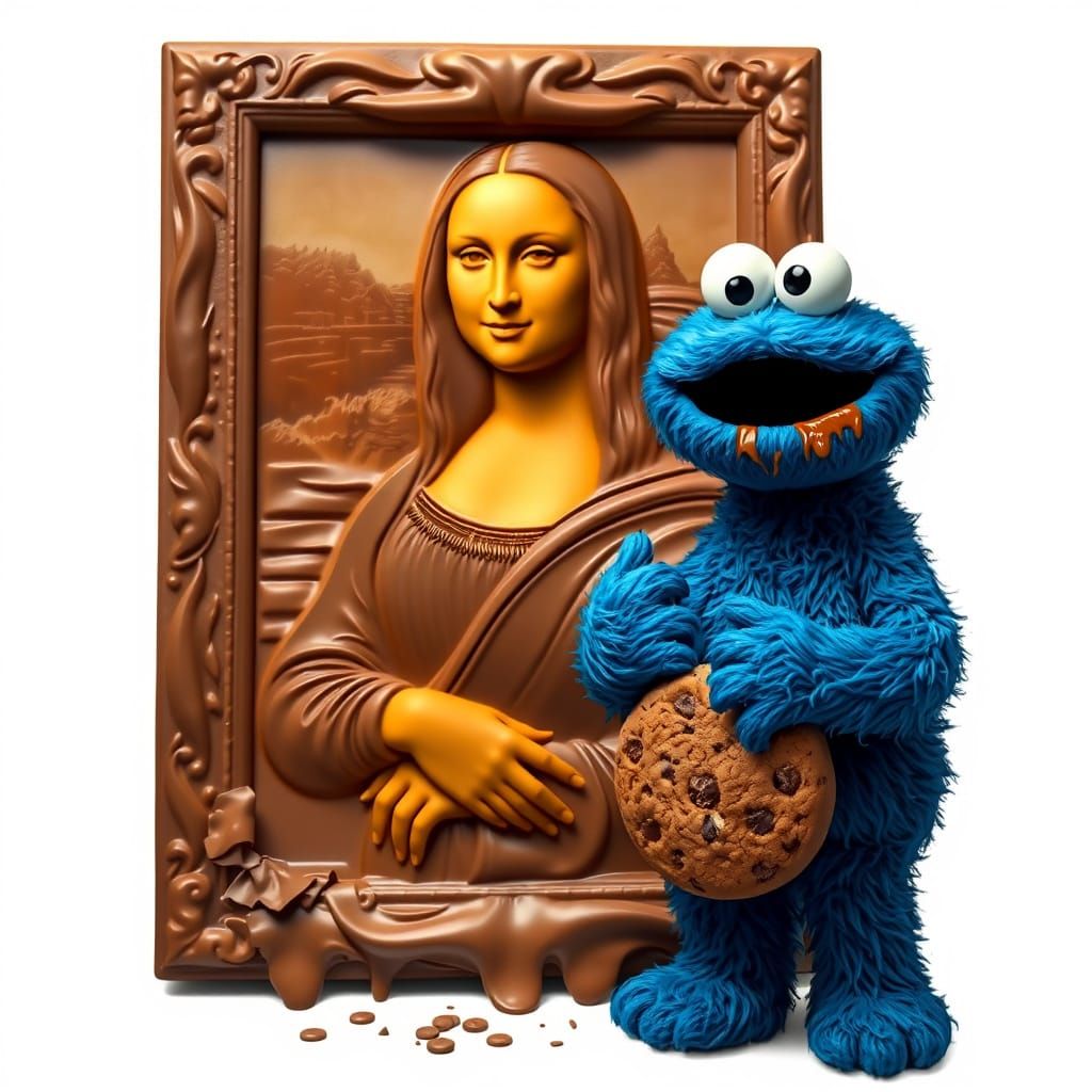 Chocolate Mona Lisa with Cookie Monster Mischief