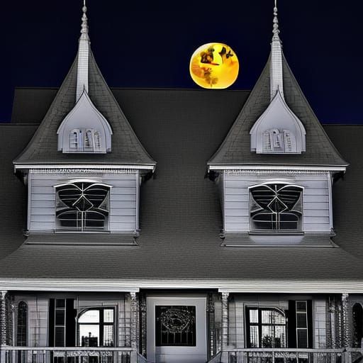 Abstract Modern House Under Full Moon