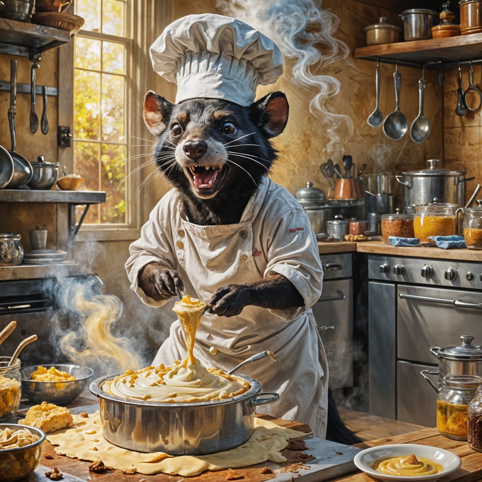 Double Exposure: Tasmanian Devil Baking Cake