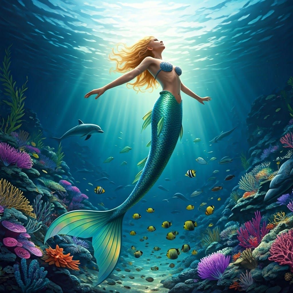 Ethereal Mermaids Dance Amidst Vibrant Oceanic Fantasy