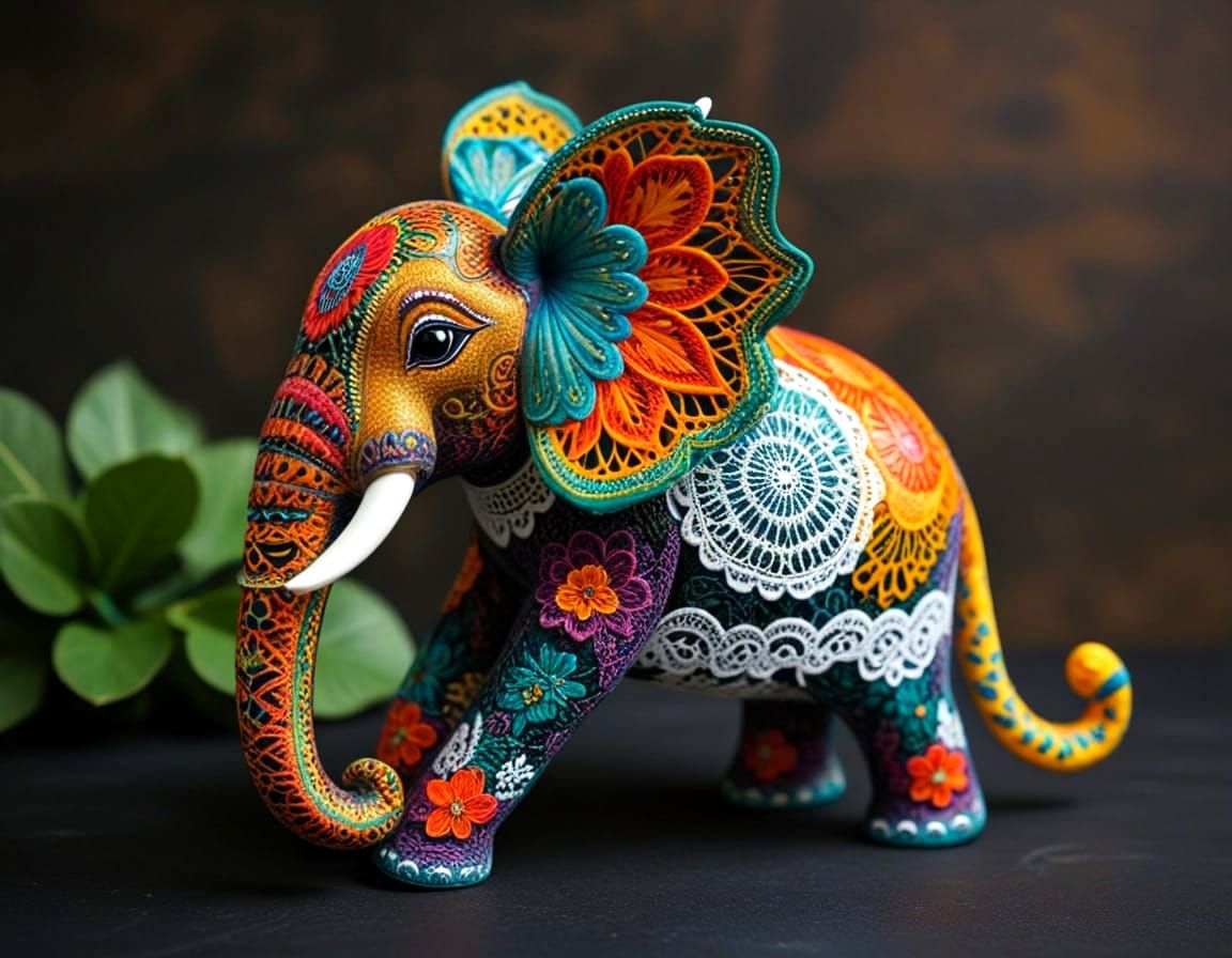 Colorful Lace Elephant: A Whimsical Alebrije
