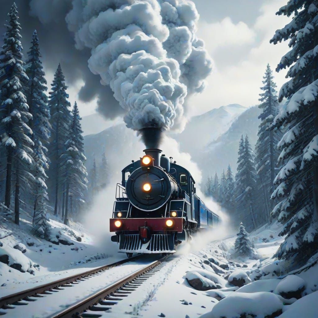 Steam Train Plows Through Snowy Mountain Blizzard