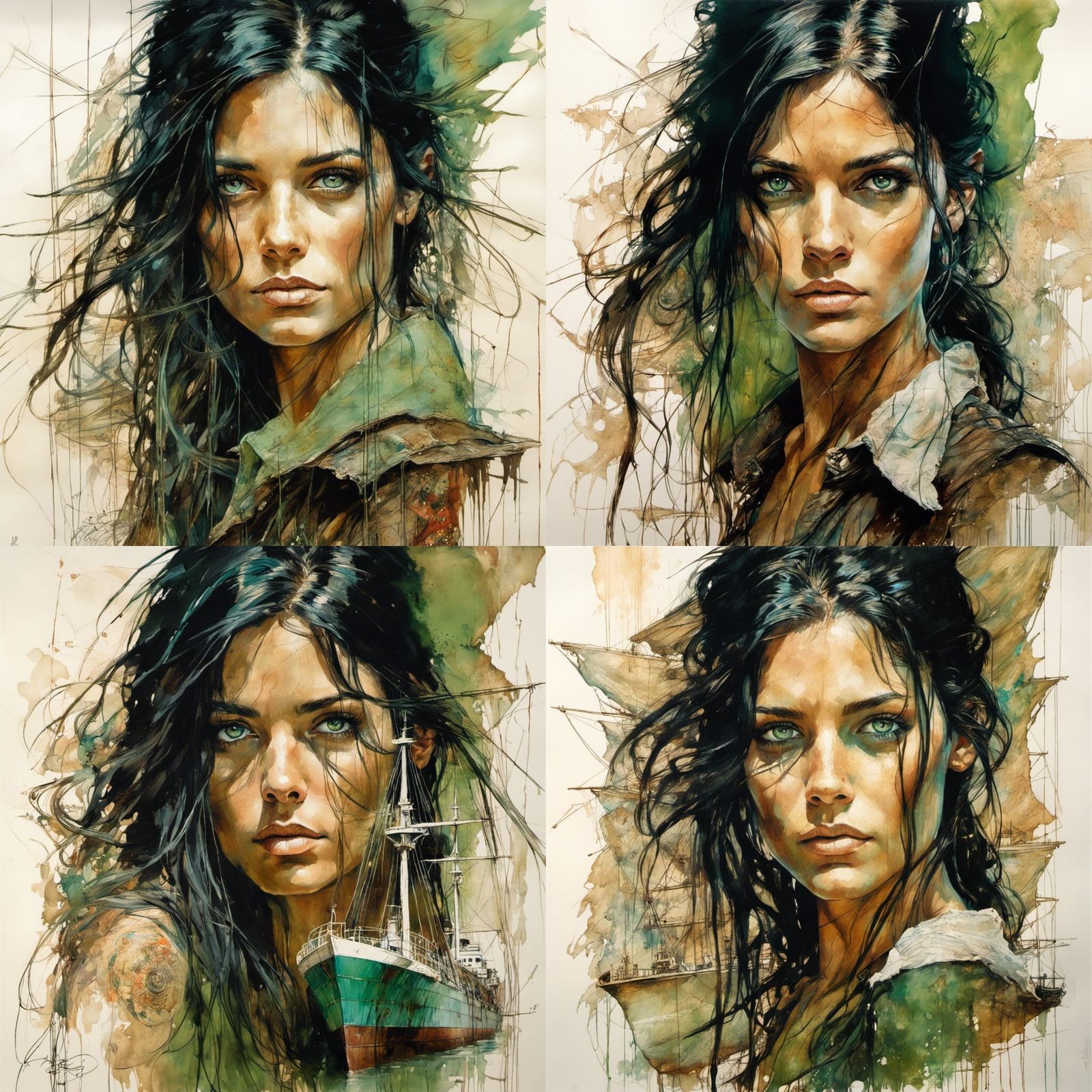 Gorgeous Woman Portrait on Ship in Digital Painting Style