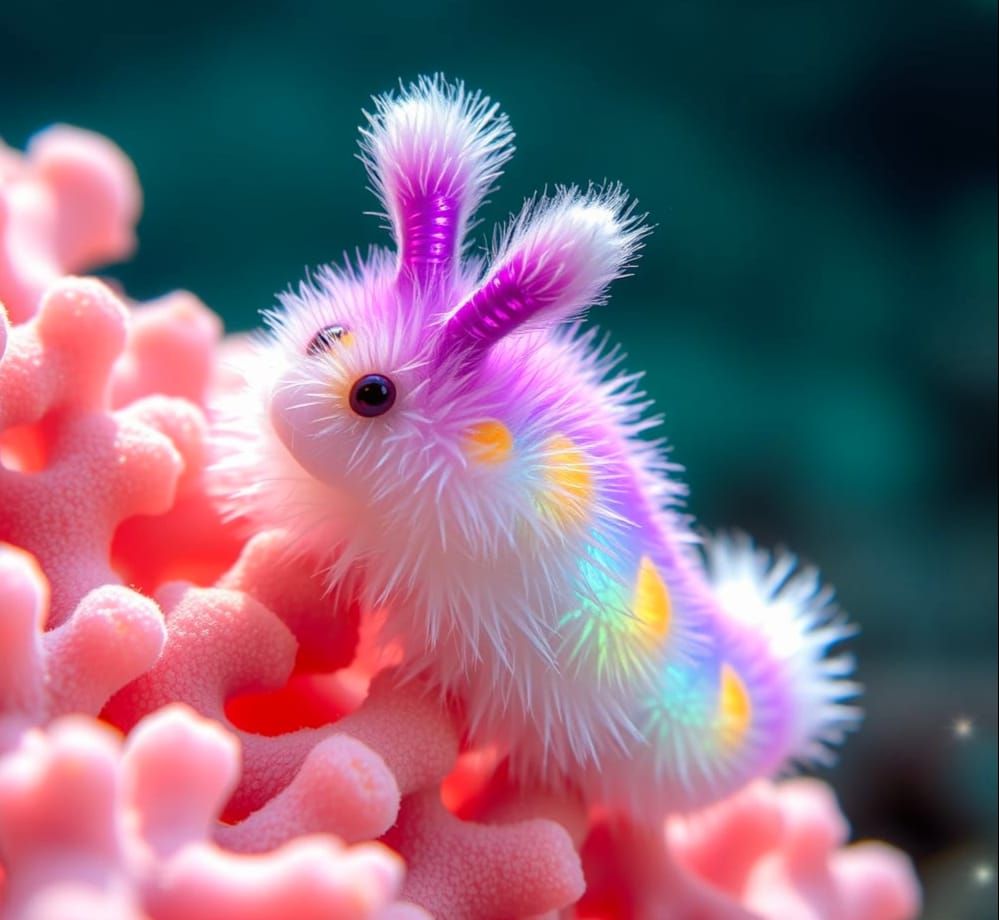 Vibrant Sea Bunny Slides Along Iridescent Coral
