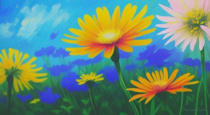 Floral Macro Shot in Impasto Painting Style