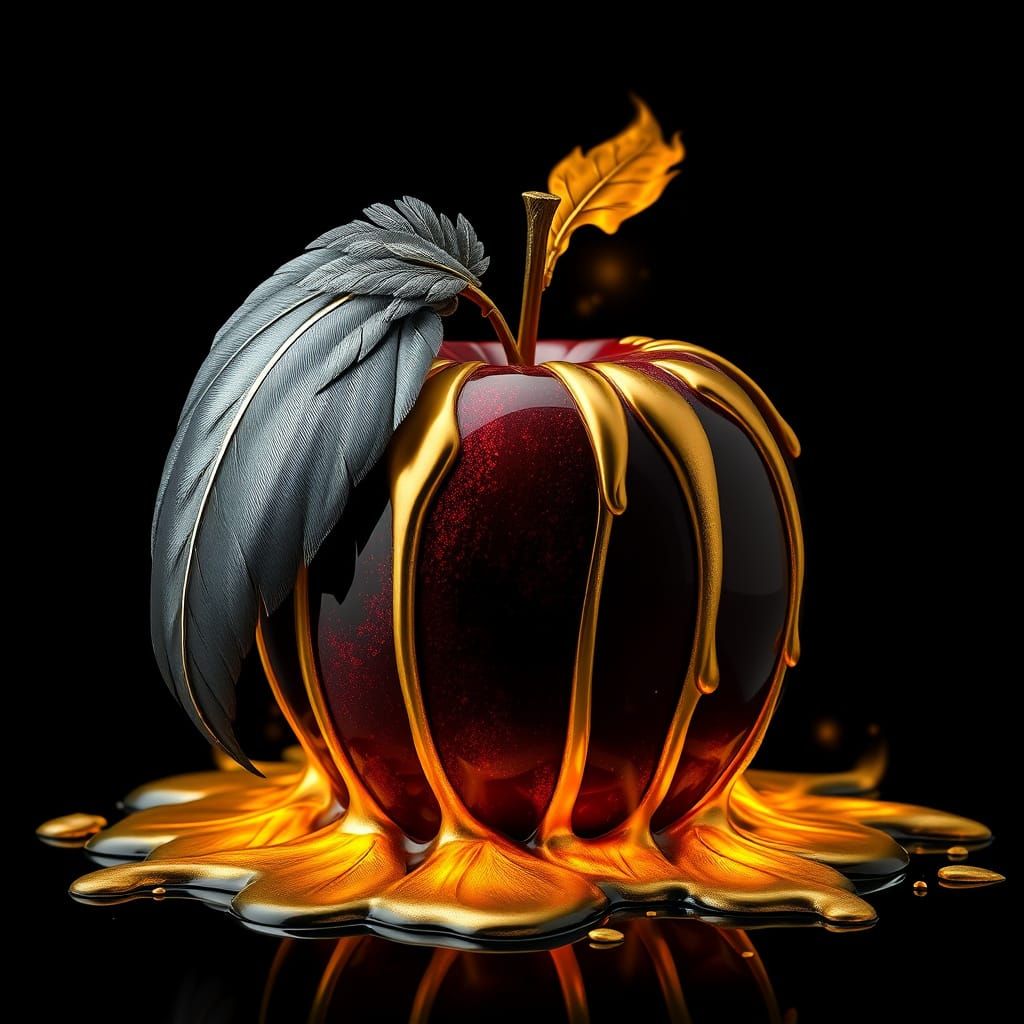 Fallen Apple with Golden Accents and Wing