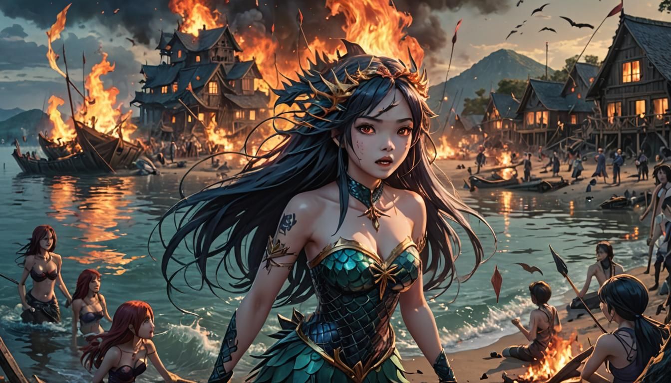 Anime Mermaid Horror: Underwater Attack on Beach