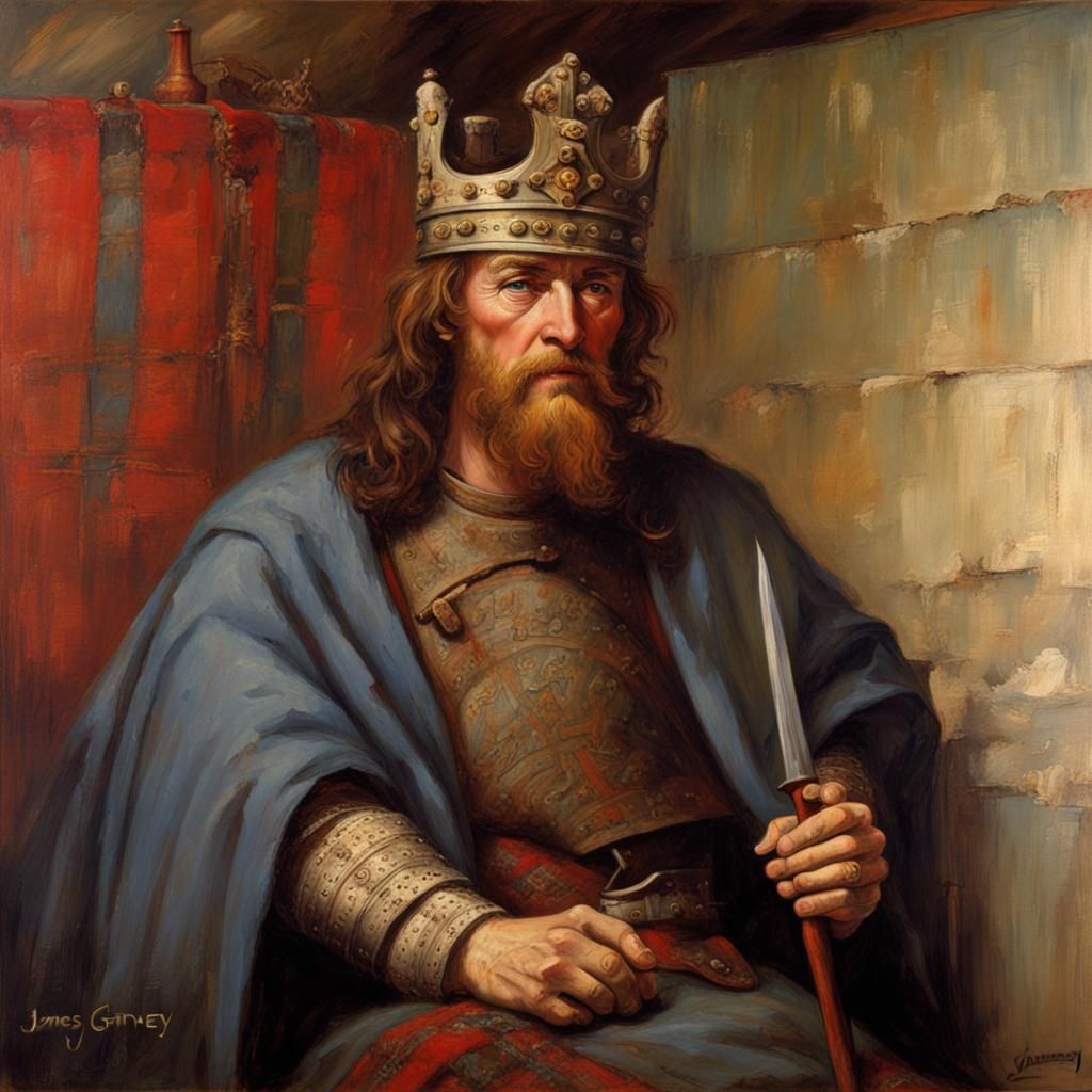 10th Century Scottish King Portrait, Oil Painting