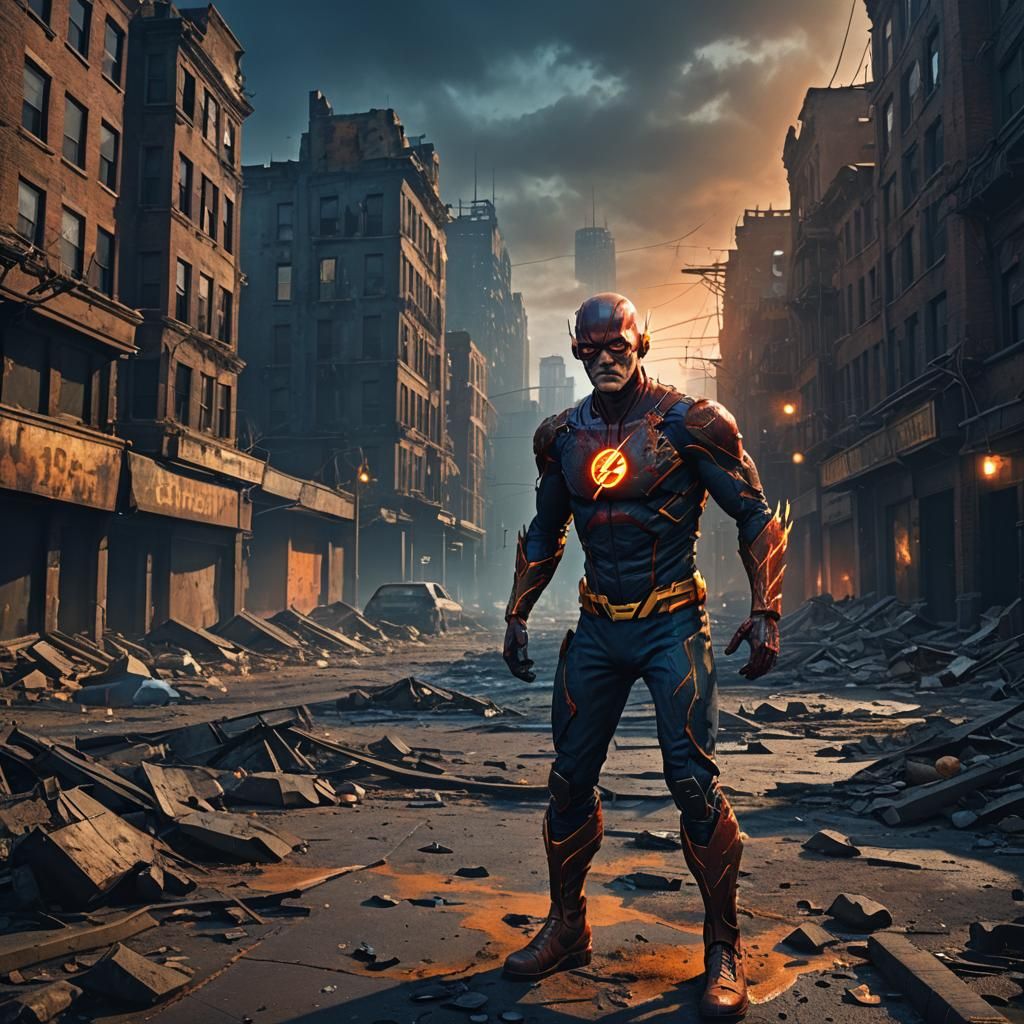 Zombie Flash in Ruined City: Dark Fantasy Art