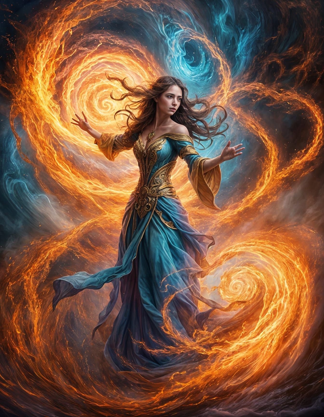 Sorceress Controls Maelstrom of Elemental Fusion