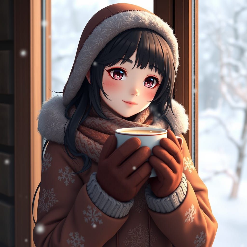 Winter Wonderland Beauty in Fuzzy Anime Art