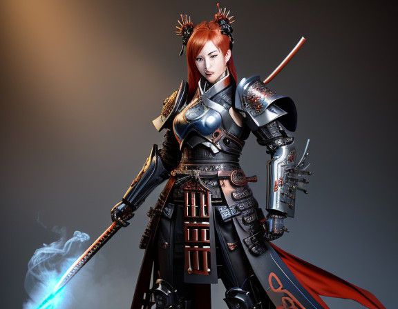 Vibrant Steampunk Samurai Robot