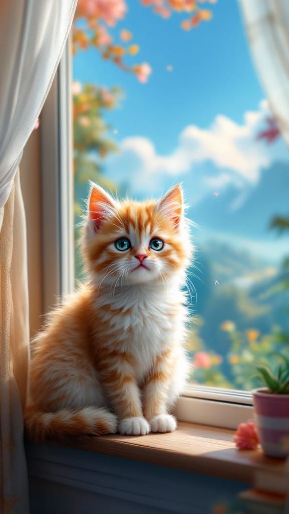 Whimsical Kitten in a Cozy Home Scene