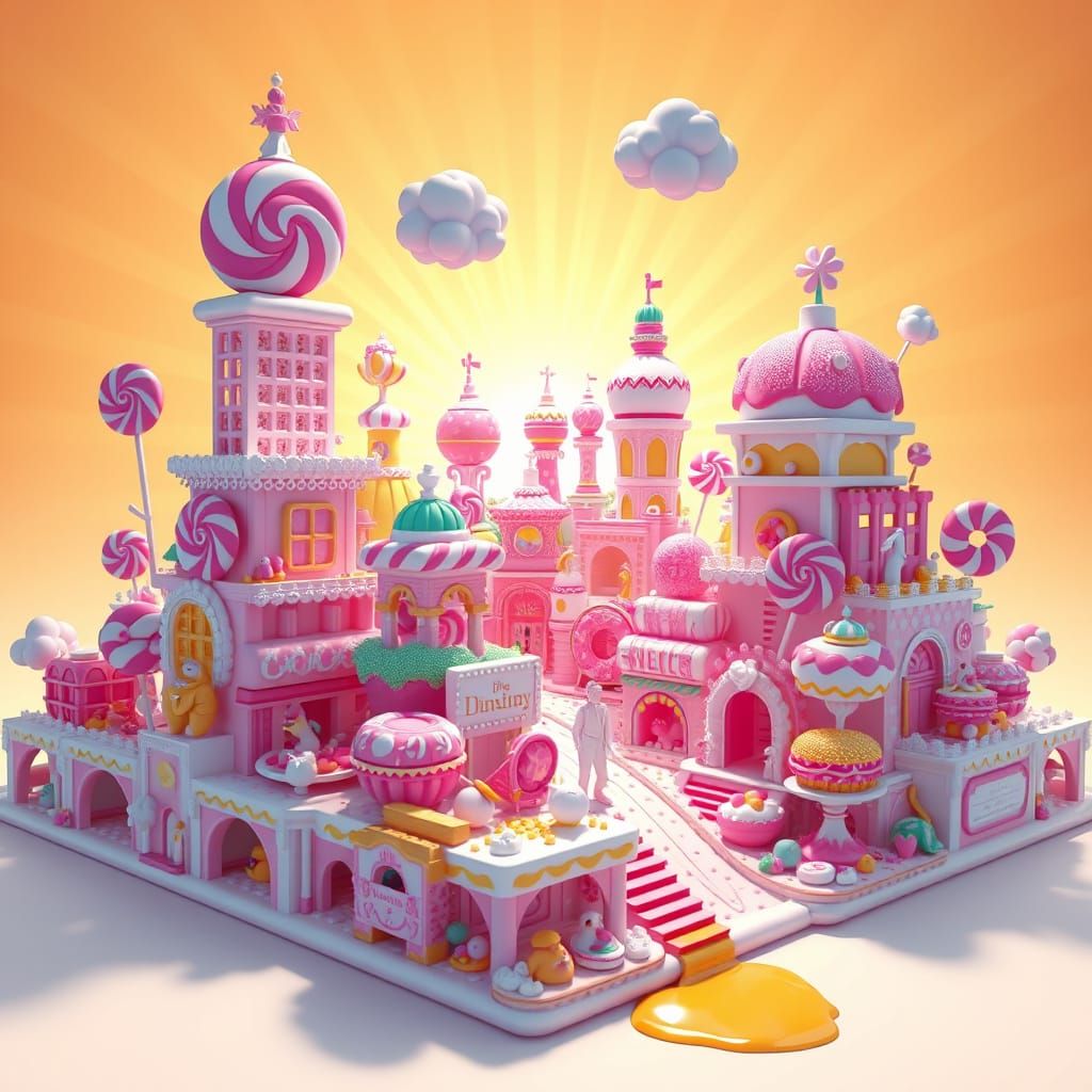 Whimsical Candy Metropolis in Vibrant, Sugary Style