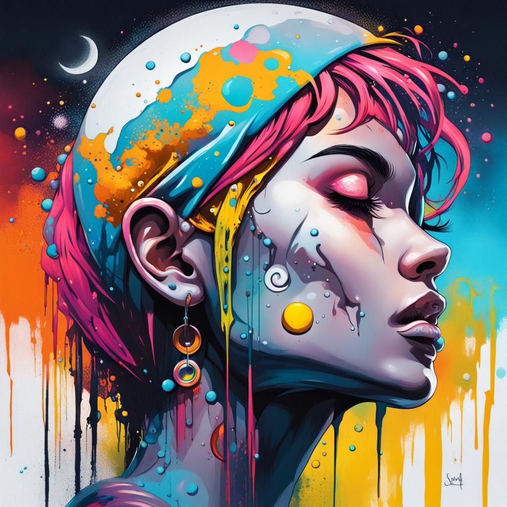 Cosmic Girl Profile in Graffiti Street Art Style