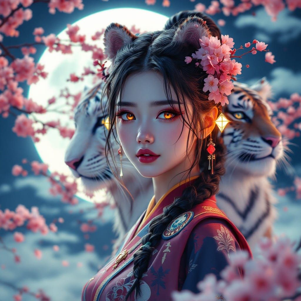 Mystical Japanese Beauty in Dark Fantasy Ukiyo-e Style