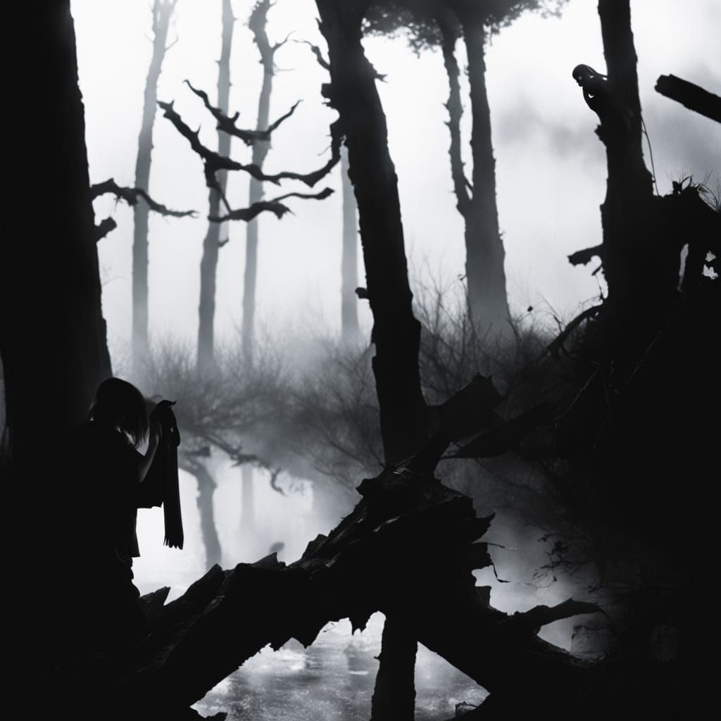 Gothic Photograph: Lone Figure in Field of Dead Leaves