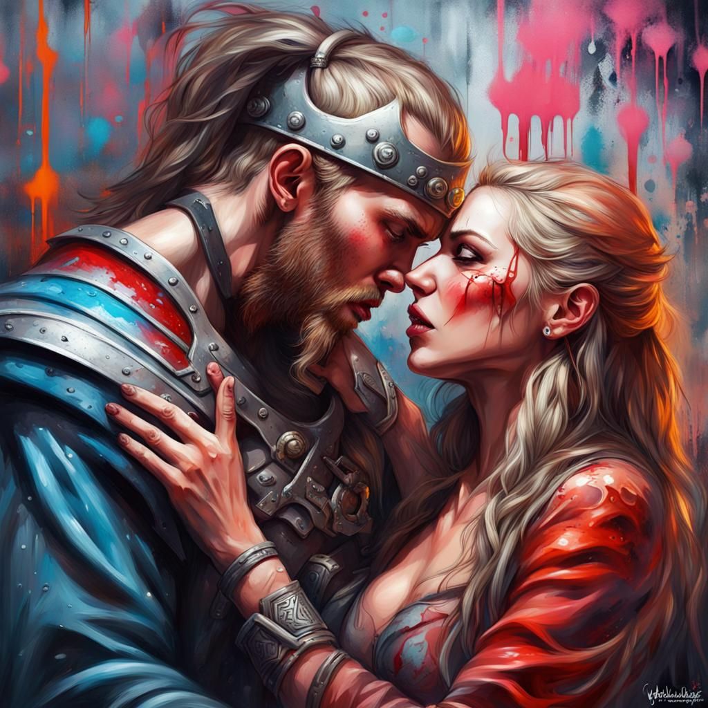 Viking Princess and Vampire Lover in Graffiti Art