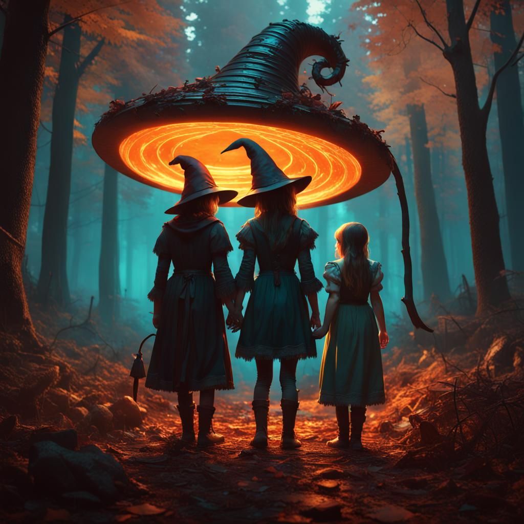 Hansel and Gretel in Ominous Forest, Digital Art