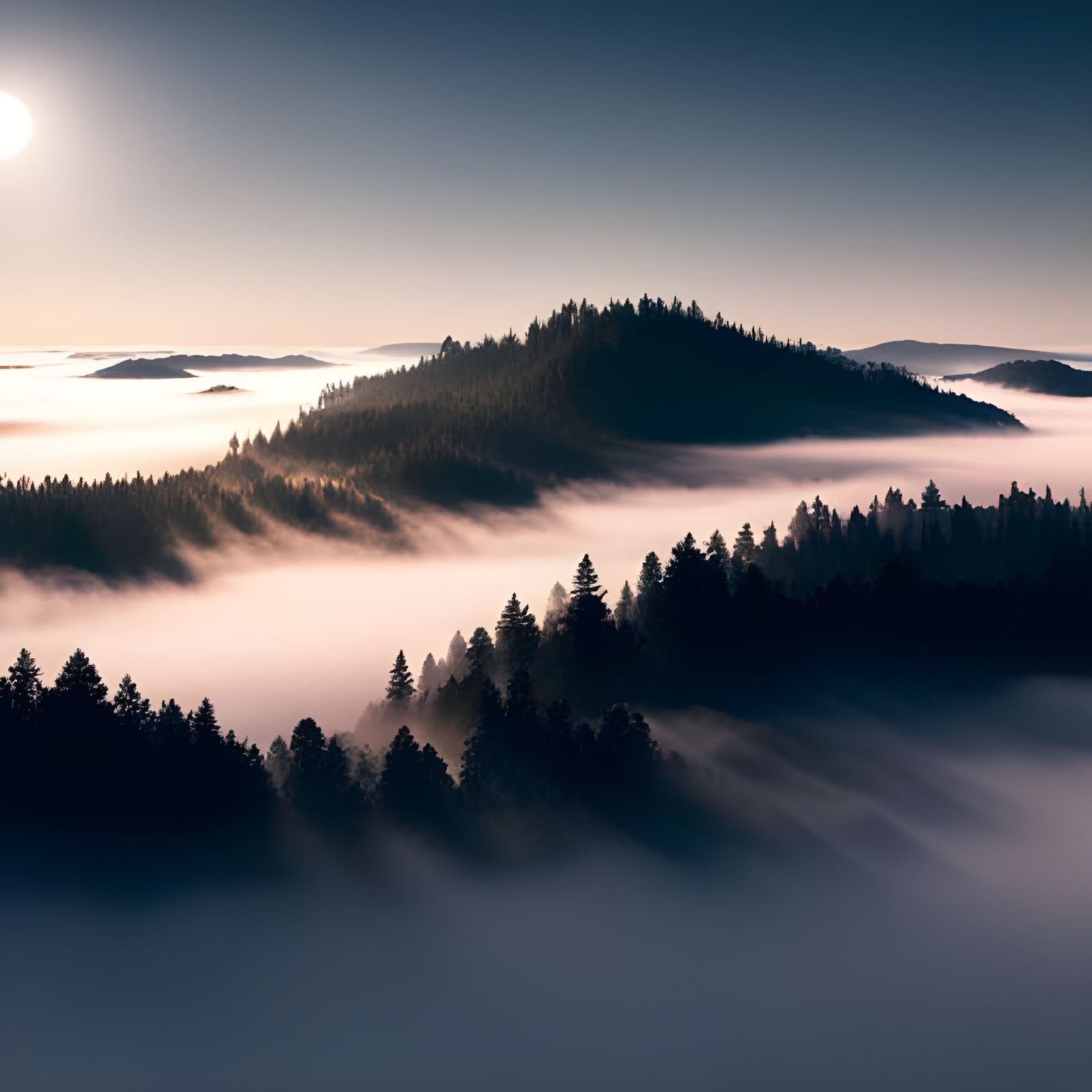 Fog Waves on Forest: Drone View in Low Key