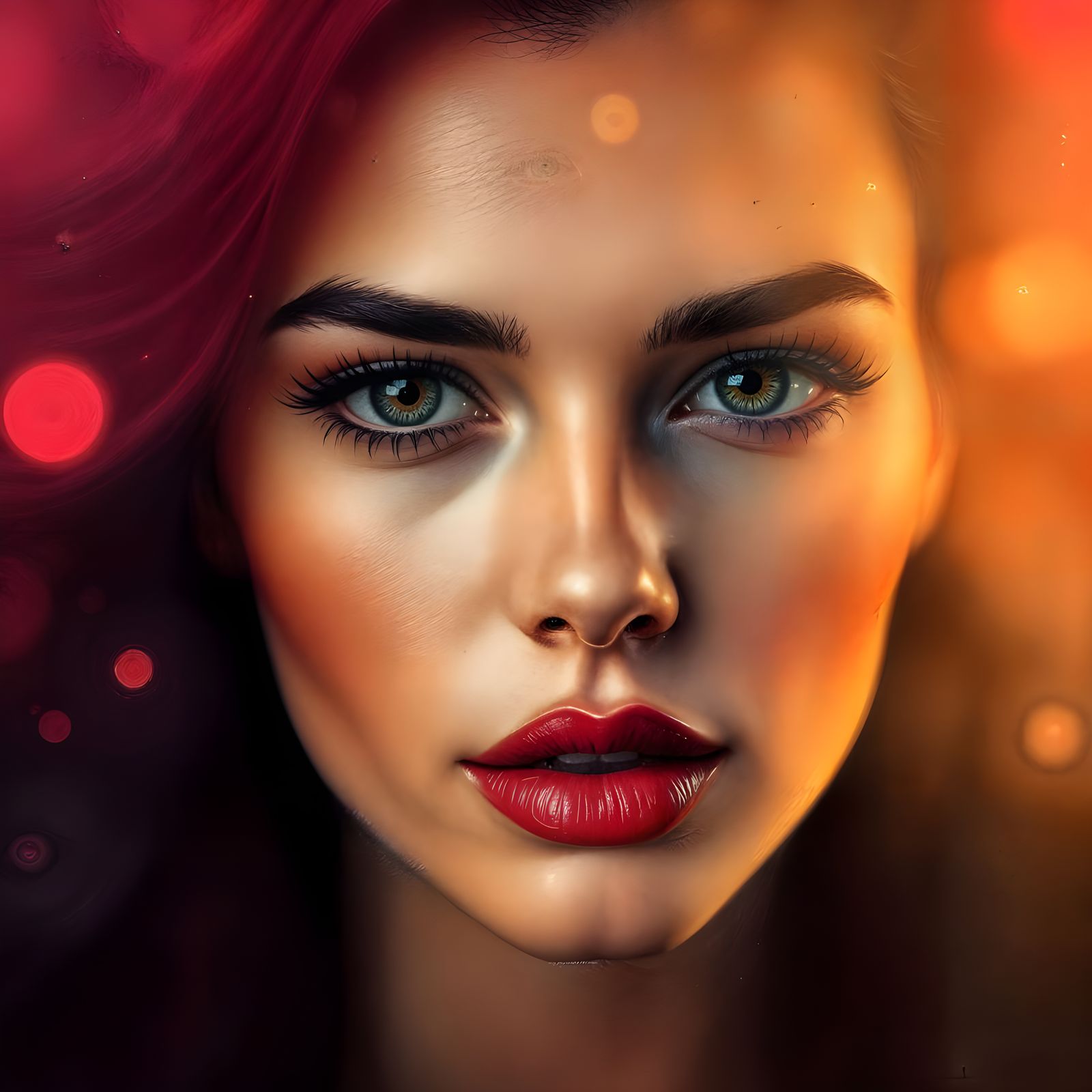 Surreal Close-up of a Stunning Woman Surrounded by Hearts an...