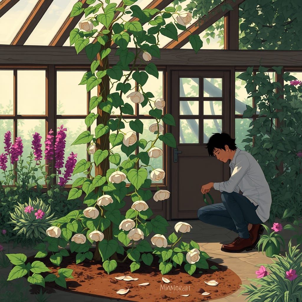 Cassian in Blooming Garden: Manga-Style Anime Art