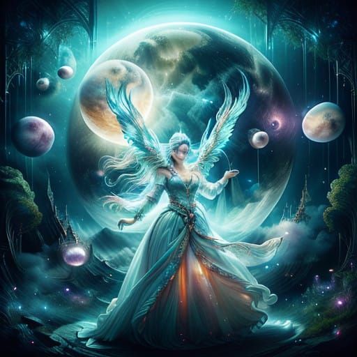 Ethereal Dream Woman in Surreal Fantasy Landscape