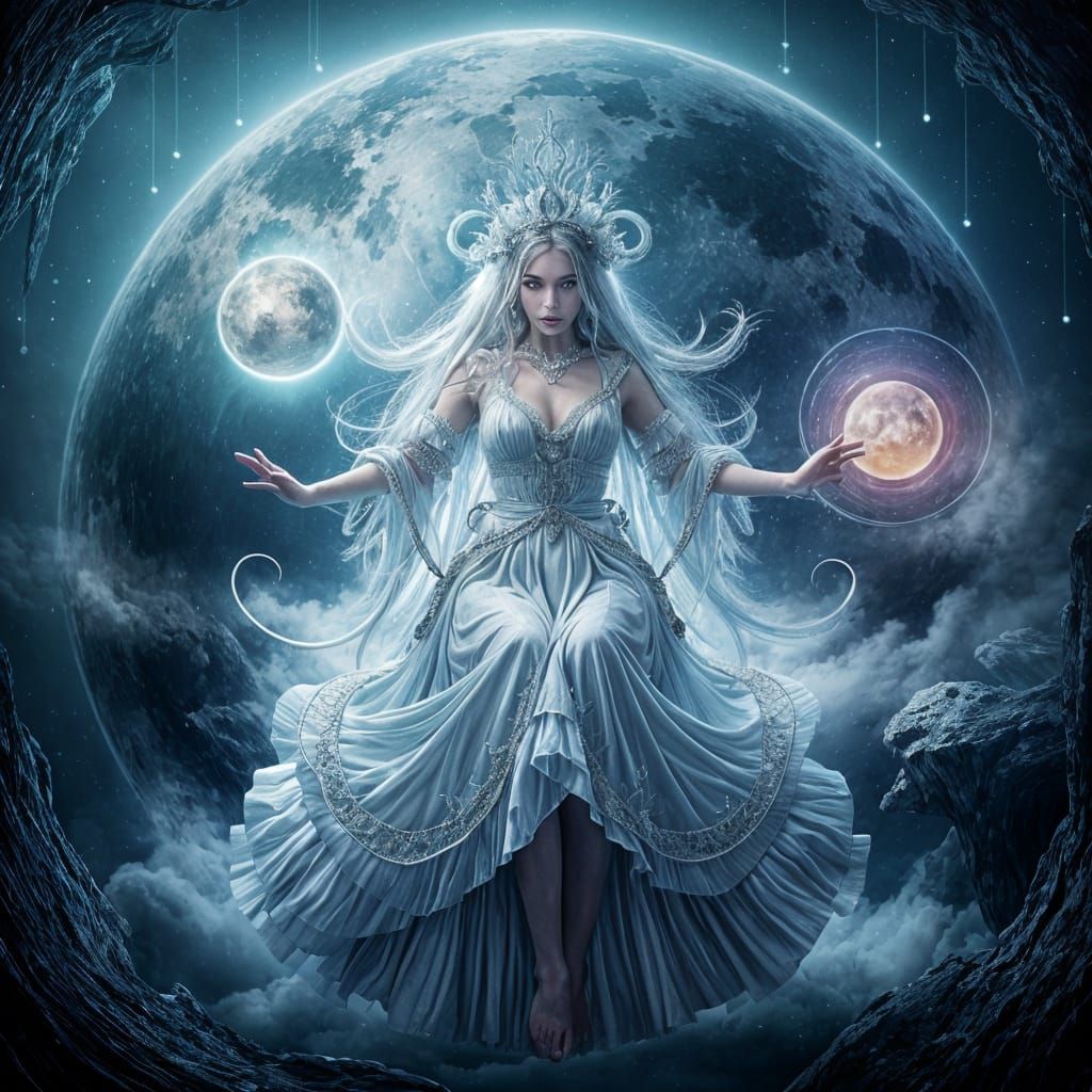 Ethereal Floating Goddess Amidst Glowing Clouds and Magical....