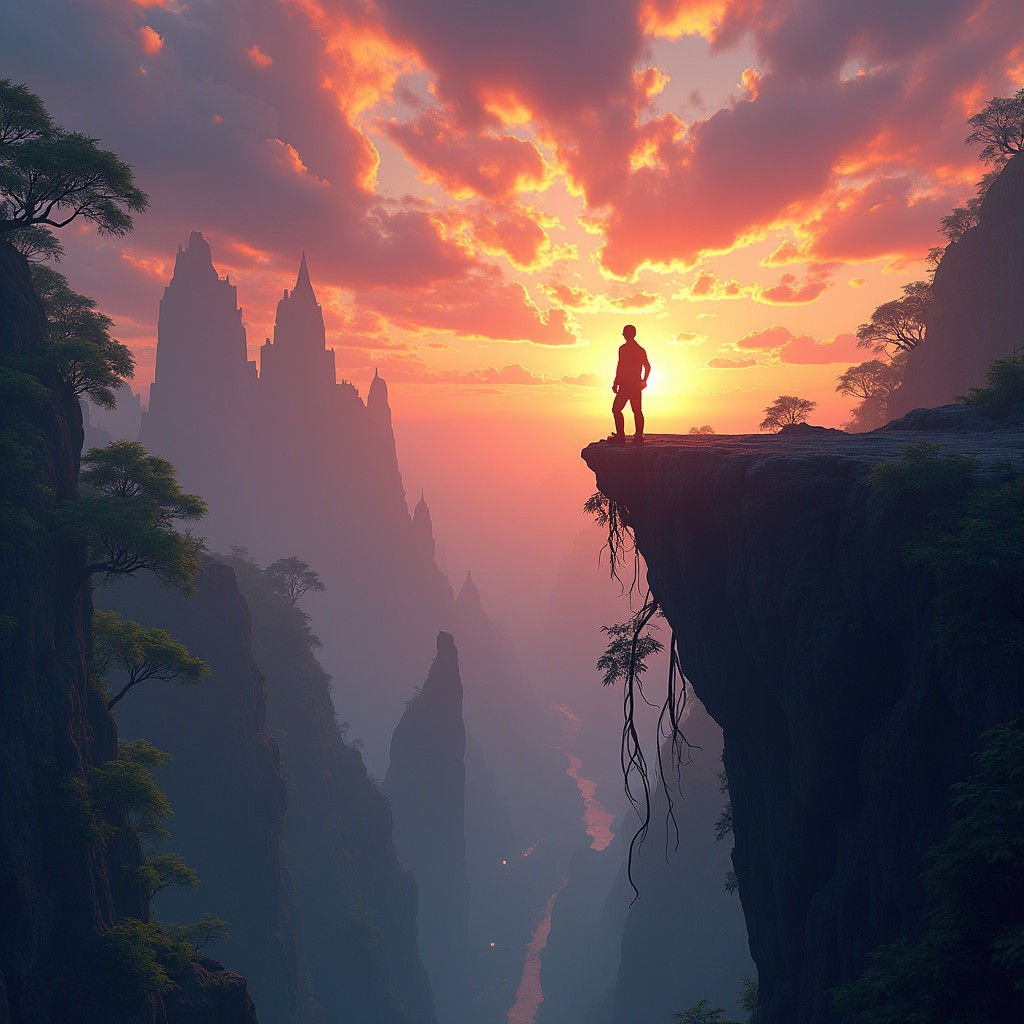 Sunset Cliff: Fantasy Concept Art in 8k