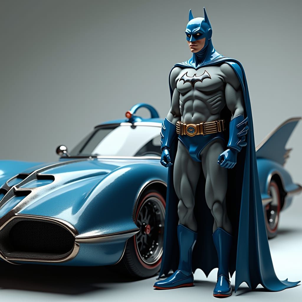 Batman and Batmobile in Vibrant 3D Anime Style