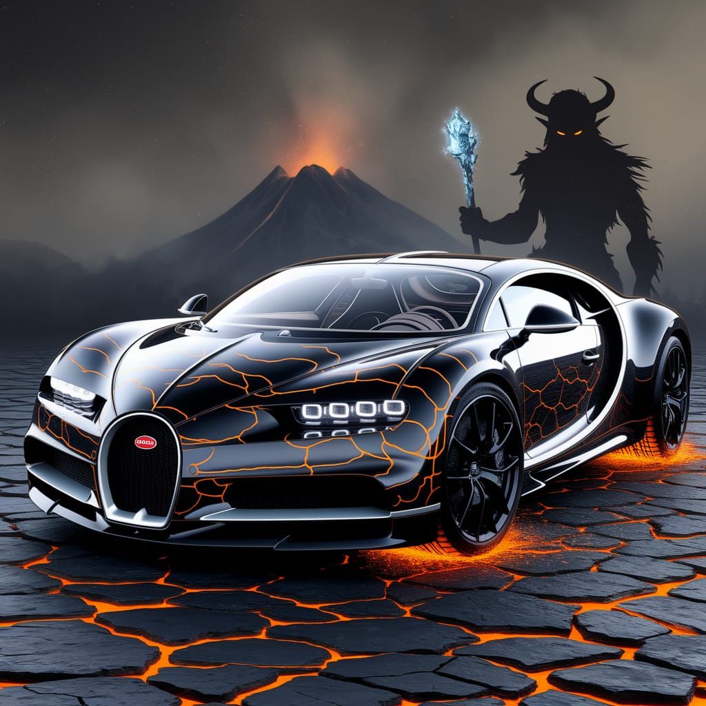 Magma-Filled Bugatti Chiron in Mystical Double Exposure