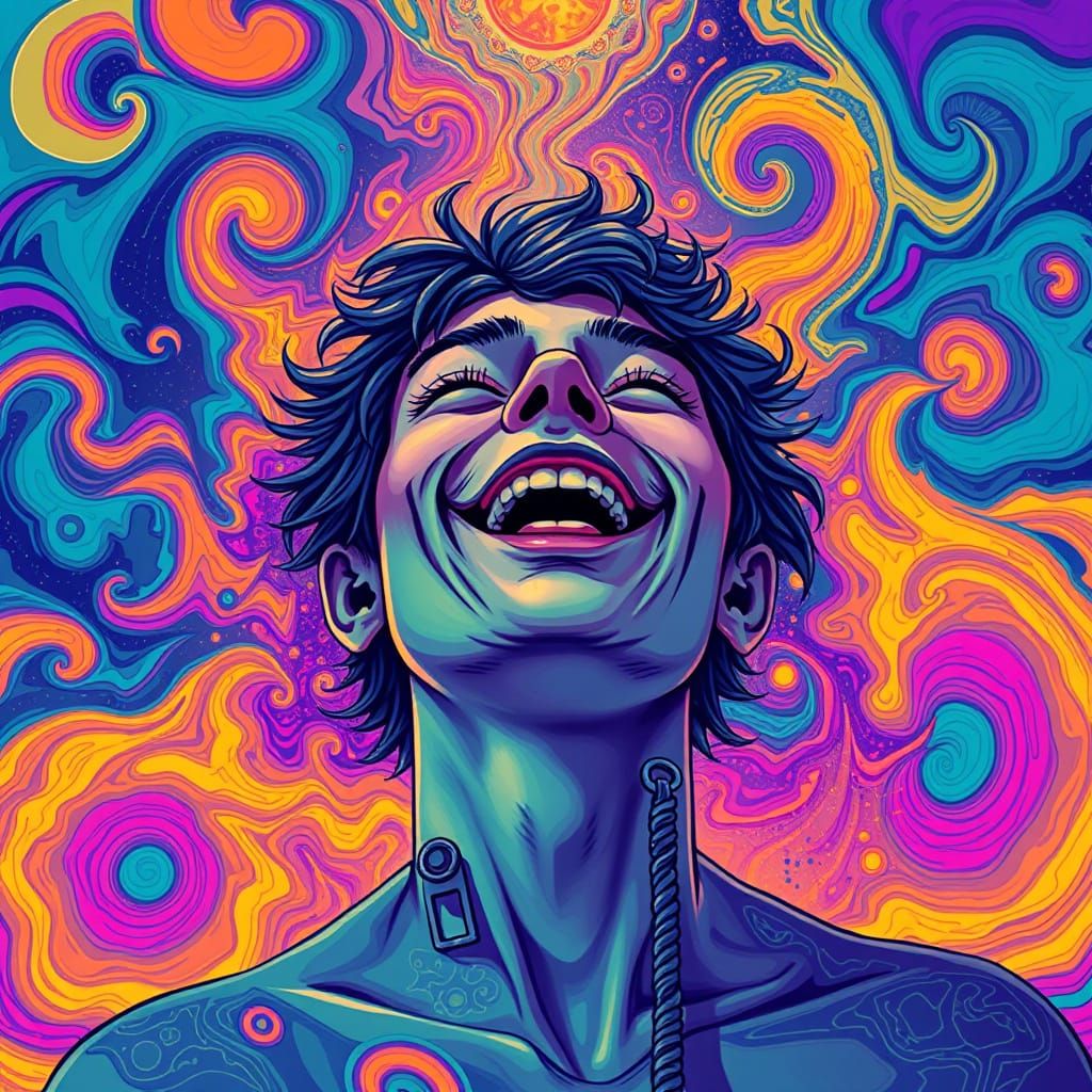 Euphoric Psychedelic Visionary in Vibrant Patterns