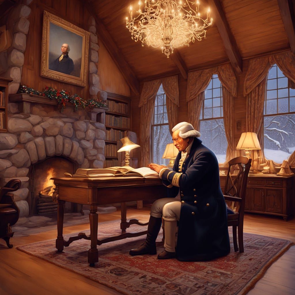 Serene Valley Forge Dusk Scene with Washington in Prayer